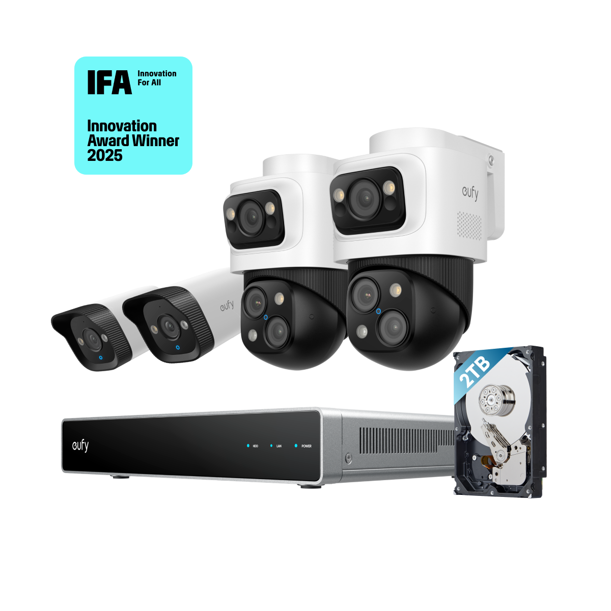 eufy NVR Security System S4 White (8 Channels NVR with 2 PoE Bullet-PTZ Cam and 2 PoE Bullet Cam)